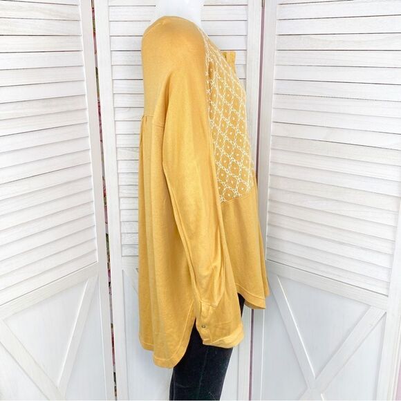 Free People Free Spirt Embroidered Knit Henley Top Peach Fuzz XS - Picture 5 of 14